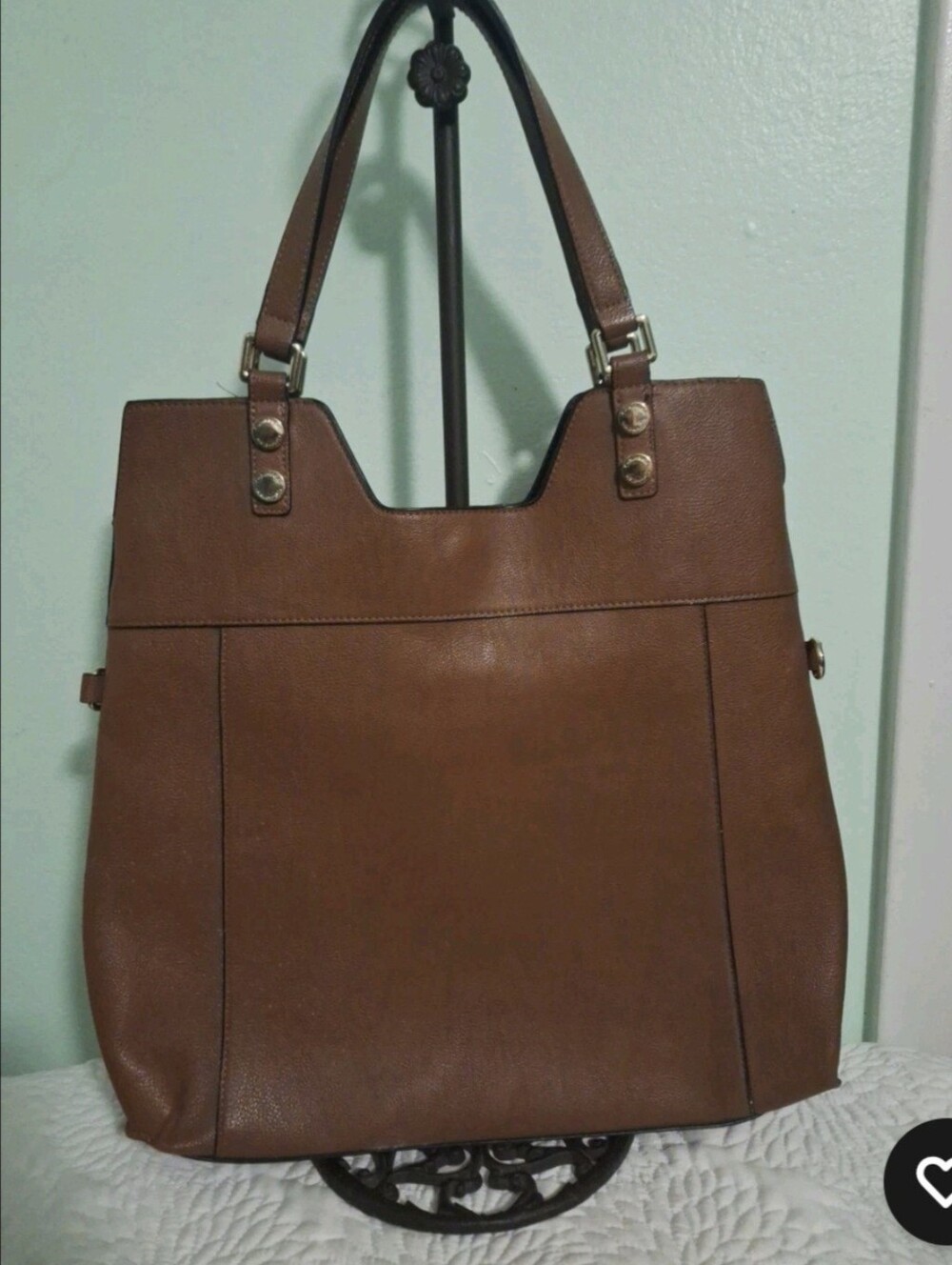 Calvin Klein Cognac Brown Leather Tote with Gold Hardware - Picture 2 of 5